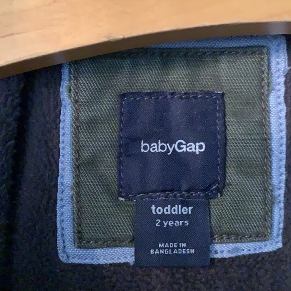 💚Baby Gap Toddler 2 years Khaki Army Green Hooded Denim Jacket w padding inside - Picture 11 of 15